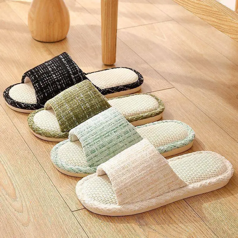 جديد Sle اليابانية الكتان صغيرة Fraance الرياح النعال داخلي ضوضاء المضادة للانزلاق القطن الكتان النعال للأزواج الربيع Au...