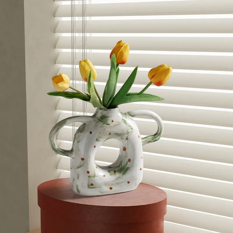 Creamy Ceramic Vase for Room Entryway Table Desktop Flower Arrangement Centerpiece for Dining Table Coffee Table Home Decor