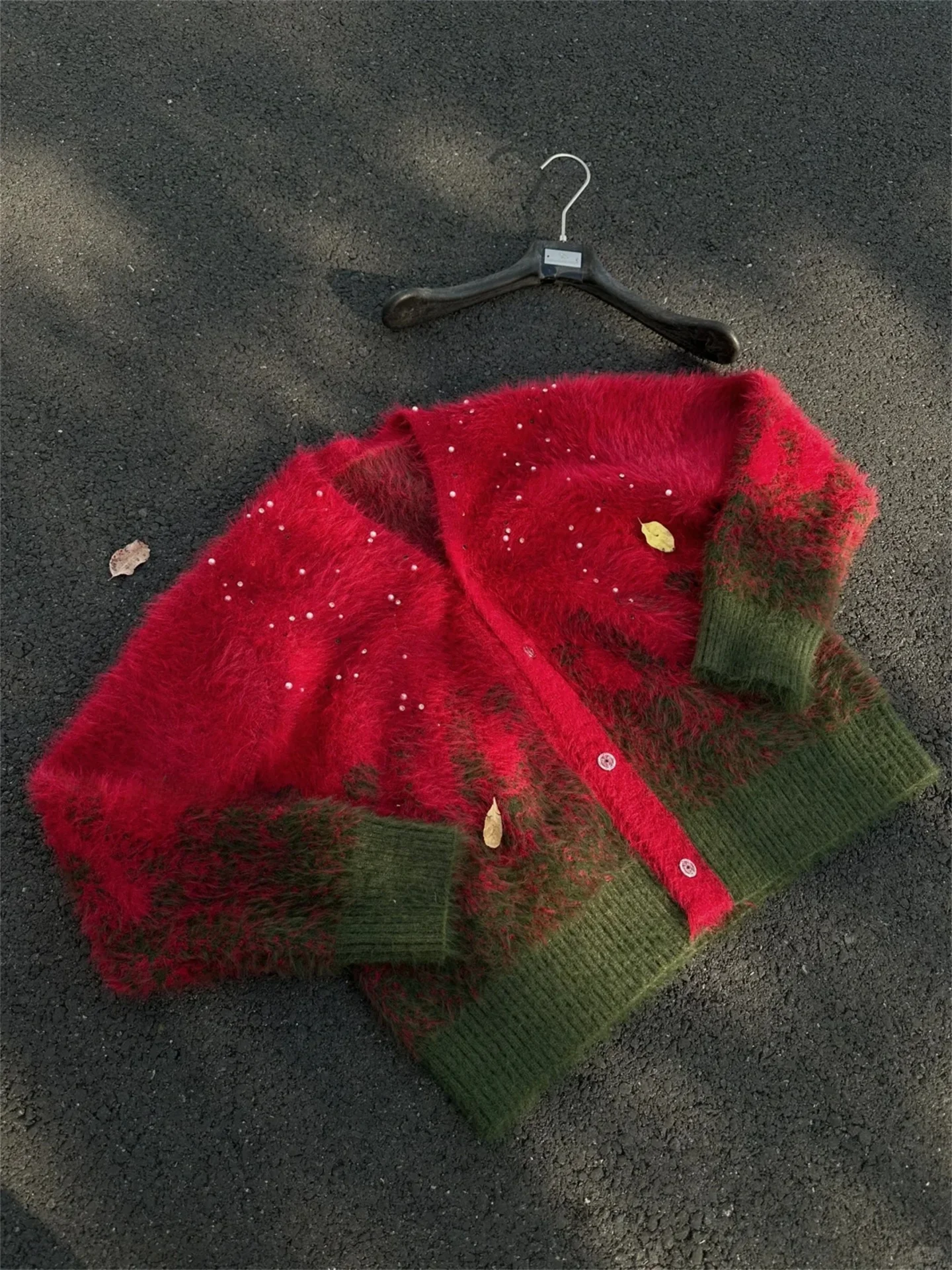 

Cisas adient Color Blo мужской вязаный свитер мягкий теплый ромбовидный встроенный новогодний красный искусственный мех пальто