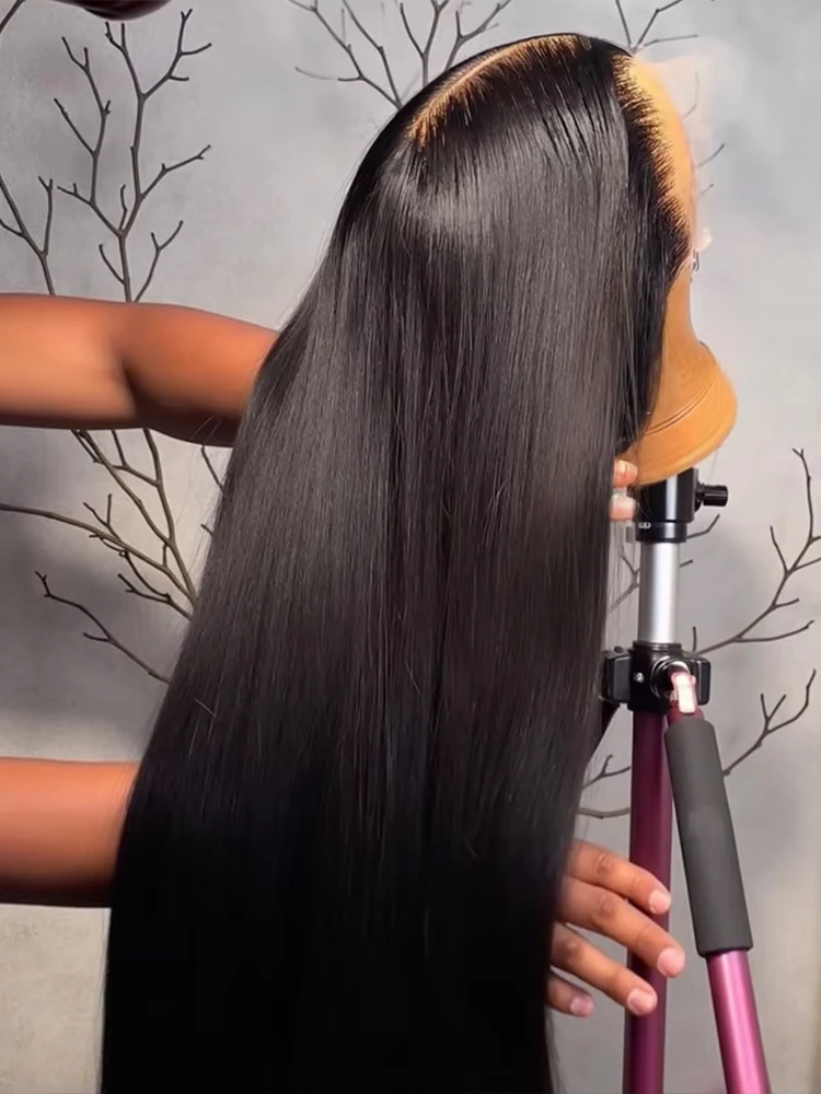 40 46 Inch Bone Straight Lace Front Human Hair Wigs 13x4 13x6 HD Silky Hair Lace Frontal Wigs 100% Virgin Raw Human Hair Wigs 250 High Density Transparent 360 Full Lace Wigs For Women Preplucked Natural Hairline