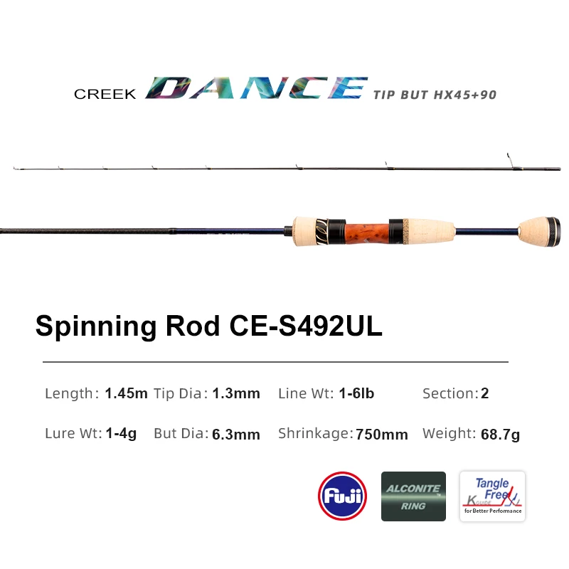 pure-lure PURELURE CREEK DANCE Forellenrute BFS Fishing Casting UL Spinning Light Travel Rod Stream Ejection Rod Fuji Alconite Ring Barsch 3