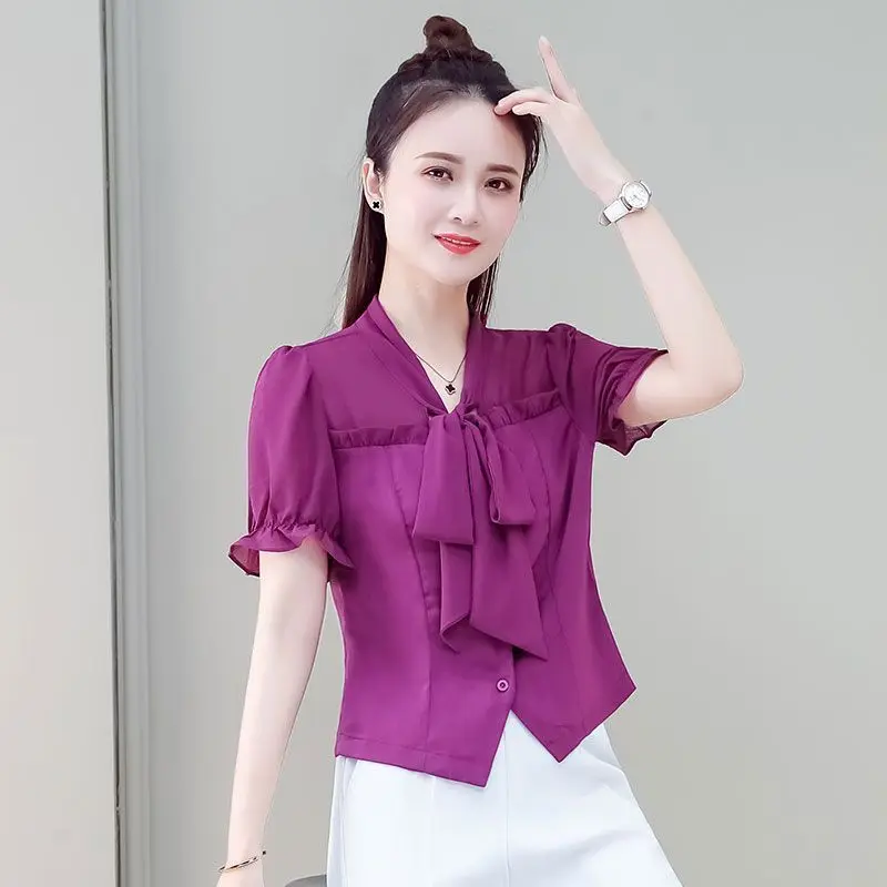 Elegante decote em v rendas até arco emendado babados camisas roupas femininas 2025 verão novo solto all-match topos blusas de manga borboleta