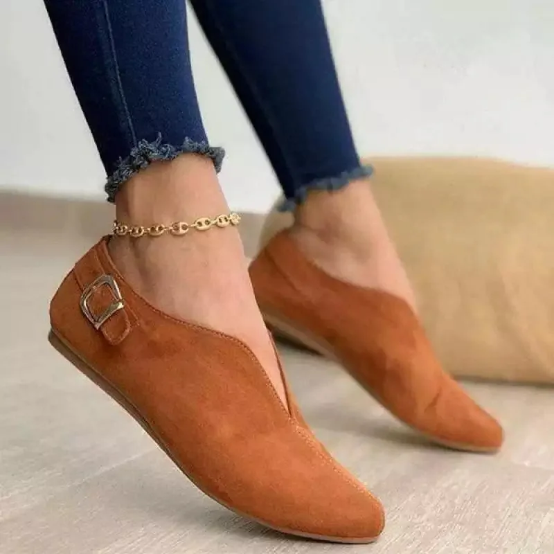 Suede Women Loafers Summer Women Flats Shoes Retro Pointed Toe Slip on Casual Shoes Zapatos Mujer Plus Size 43 Breathable V Port