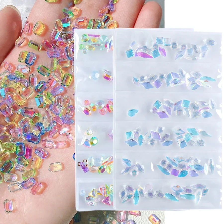 

6 Grids AB Diamond Teardrop Glass Nail Rhinestones Horse Eye Crystals Shiny Manicure Gemstones for Nails Art Decorations