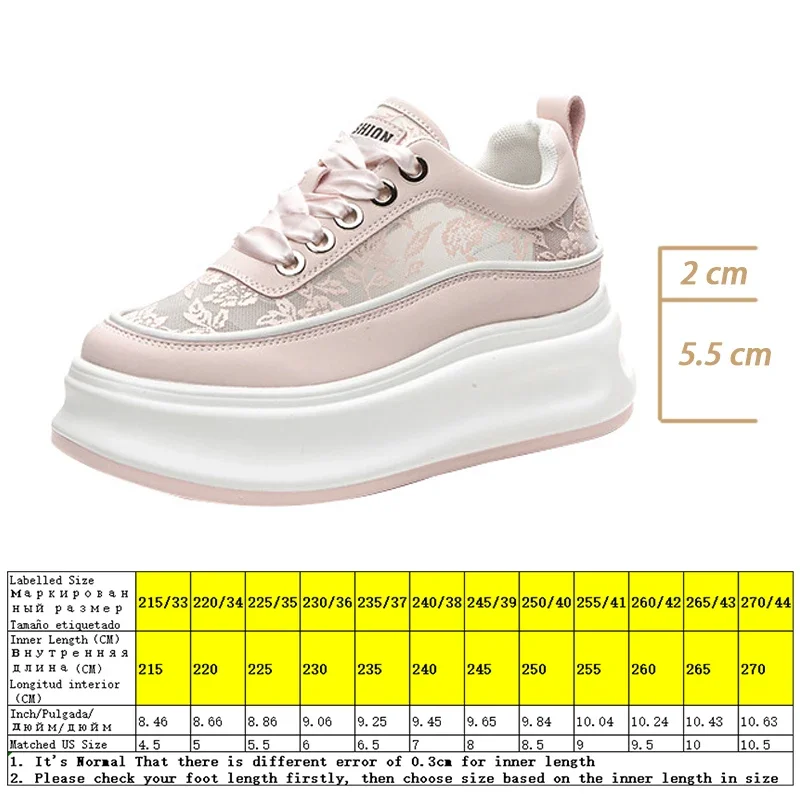 Koznoy 7.5cm Microfiber Leather Suede Summer Shoes Mesh Breathable Female White Sneakers Platform Shoes Wedge Sneakers for Women