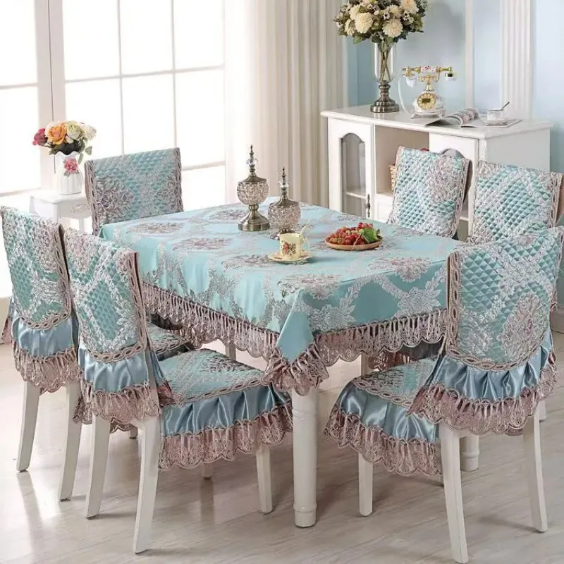 Saia de renda de veludo bainha capa de cadeira estilo europeu mesa de jantar pano almofada plana impressa toalha de mesa tecido arte fezes capa pano