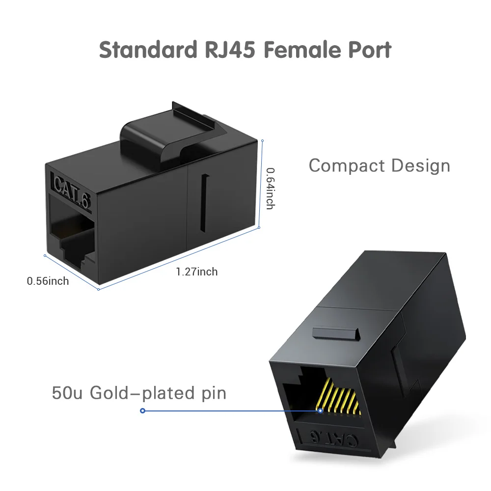 Zoerax-メスからメスのキーストーンジャック、キースターンインサート、rj45、cat6、cat5e、utp、黒