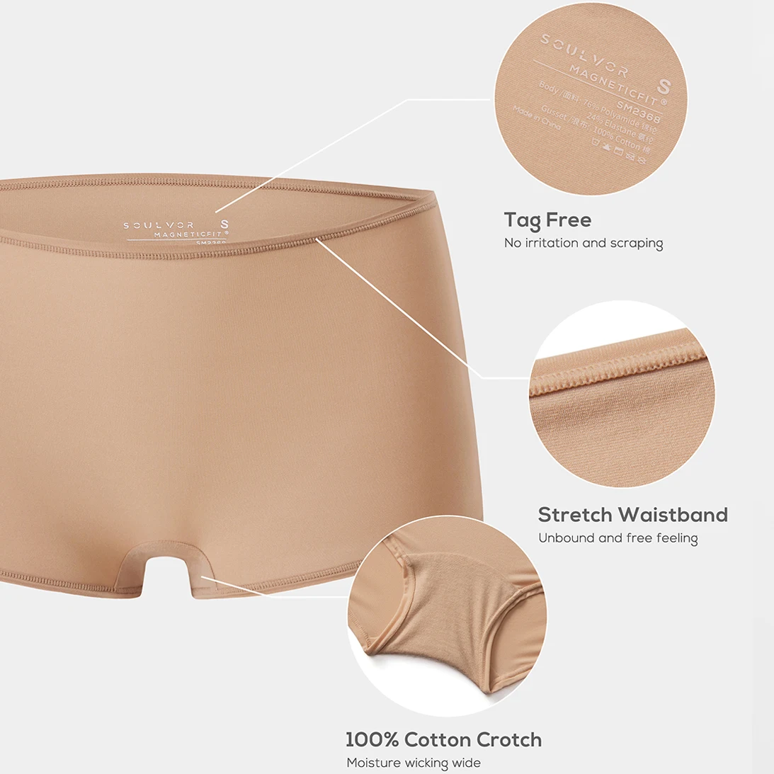 Confezione da 3 pantaloncini da ragazzo MagneticFit elasticizzati intimo traspirante per donna slip boxer senza etichetta Comfort a copertura totale