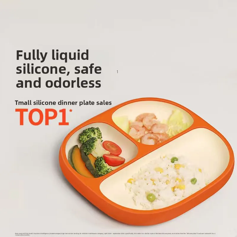 

Baby Plate Suction Cup Type Self-Eating Silicone Grid Plate Children's Supplementary Food Tableware Liquid Glue