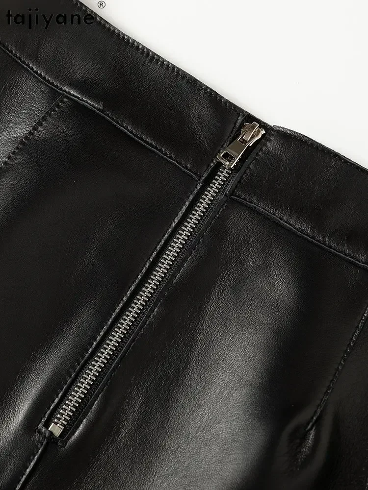 Tajiyane Genuine Leather Skirt for Women 2023 High Waist Wrap Skirt OL 100% Sheepskin Leather Skirts Elegant Mid-length Skirt