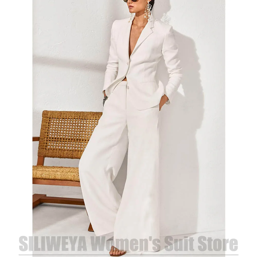 

Chic Linen Women's Suit Notch Lapel Single Breasted Outfit Formal Office Two Piece Stylish Loose Fit Daily Casual Suits