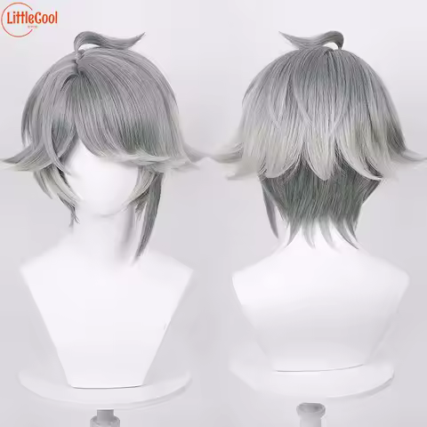 High Quality Al Haitham Cosplay Wig AlHaitham Cosplay 30cm Short Gray Heat Resistant Synthetic Hair Anime Cosplay Wigs + Wig Cap