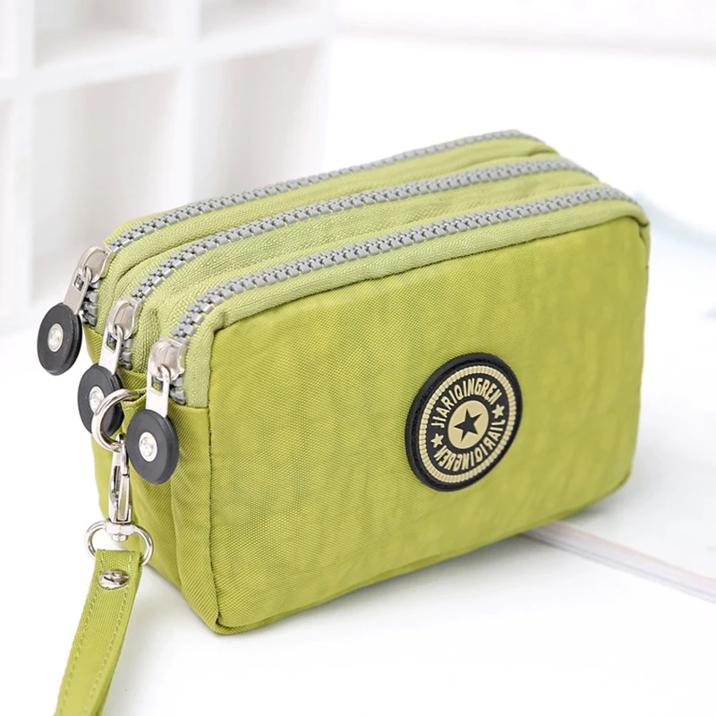 New Dropshipping Coin Cosmetic Women Small Wallet Washer Wrinkle Fabric Phone Purse Three Zippers Portable Make Up Bag 18 Colors