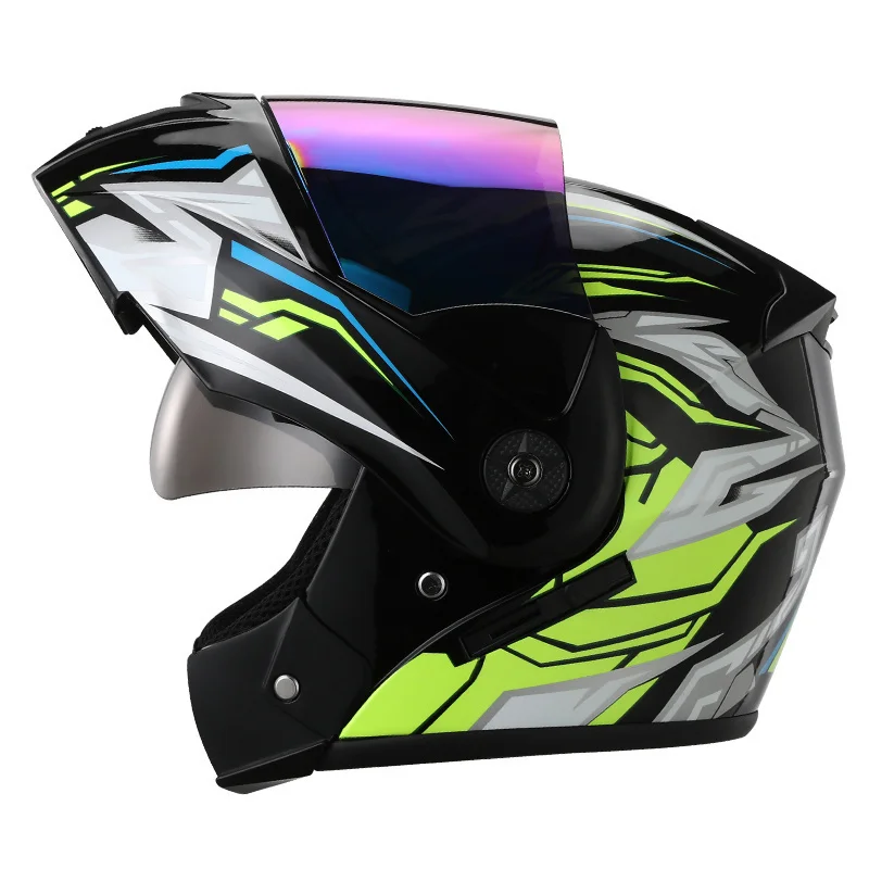 Helm Sepeda Motor Modular Balap Flip Up Diakui DOT Helm Sepeda Motor Motocross Dual Lens Full Face Perlindungan Ganda Hitam