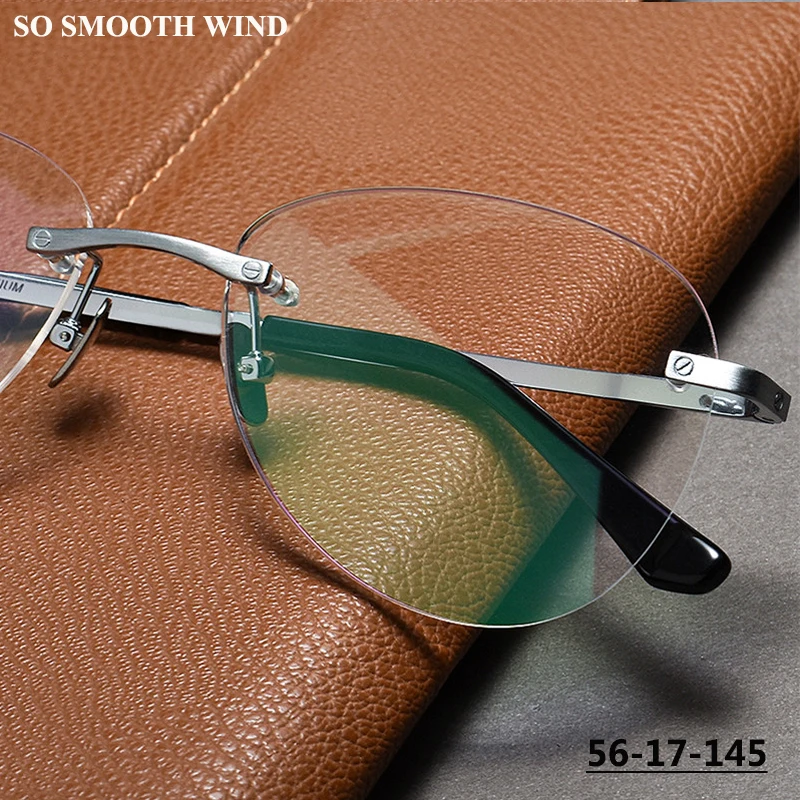 Ultra-light Retro Frameless Glasses Frame for Men Large Face Pure Titanium Myopia Frames Anti-blue Light Prescription Eyewear