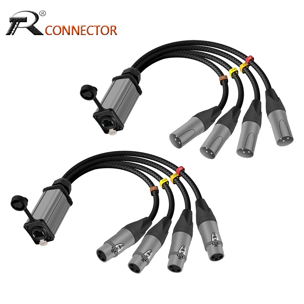 

Комплект из 2-х многоканальных сетевых удлинителей STP RJ45 Cat5/6 на 4-канальный аудио XLR 3-контактный для сценического звука, освещения и студий звукозаписи