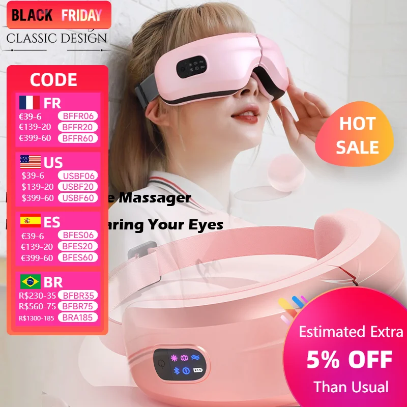 Lobemoky Eyes Massager Safety Air Pressure Music Heat Relieves Eye Strain Air Pressure Vibration Care Music Digital Eye Massager