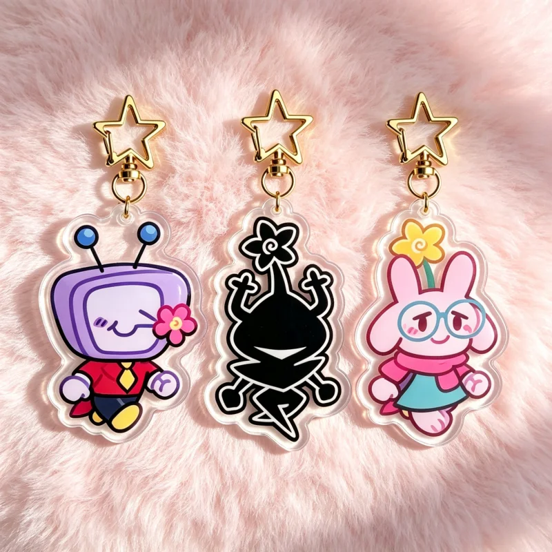 Deltarune Pikmin Acrylic Keychain Cute TV Man Pink Bunny Black Monster Character Pendant Bag Charm Video Game Fan Merch Gift