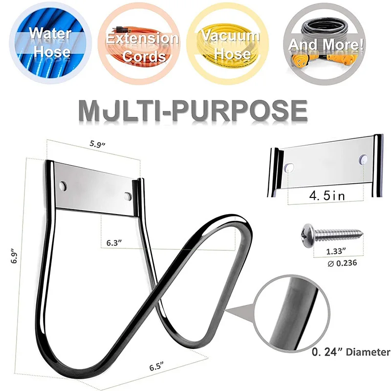 Stainless Steel Wall Mount Garden Hose Hanger Compact Outdoor Water Pipe Storage Rack For Backyard Garden