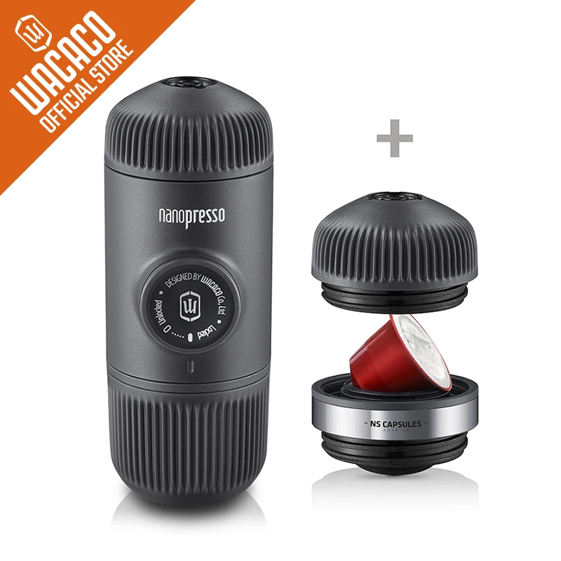 Wacaco Nanopresso Portable Espresso Maker, Pacote com Adaptador NS, Compact Travel Coffee Maker, Bebidas em movimento