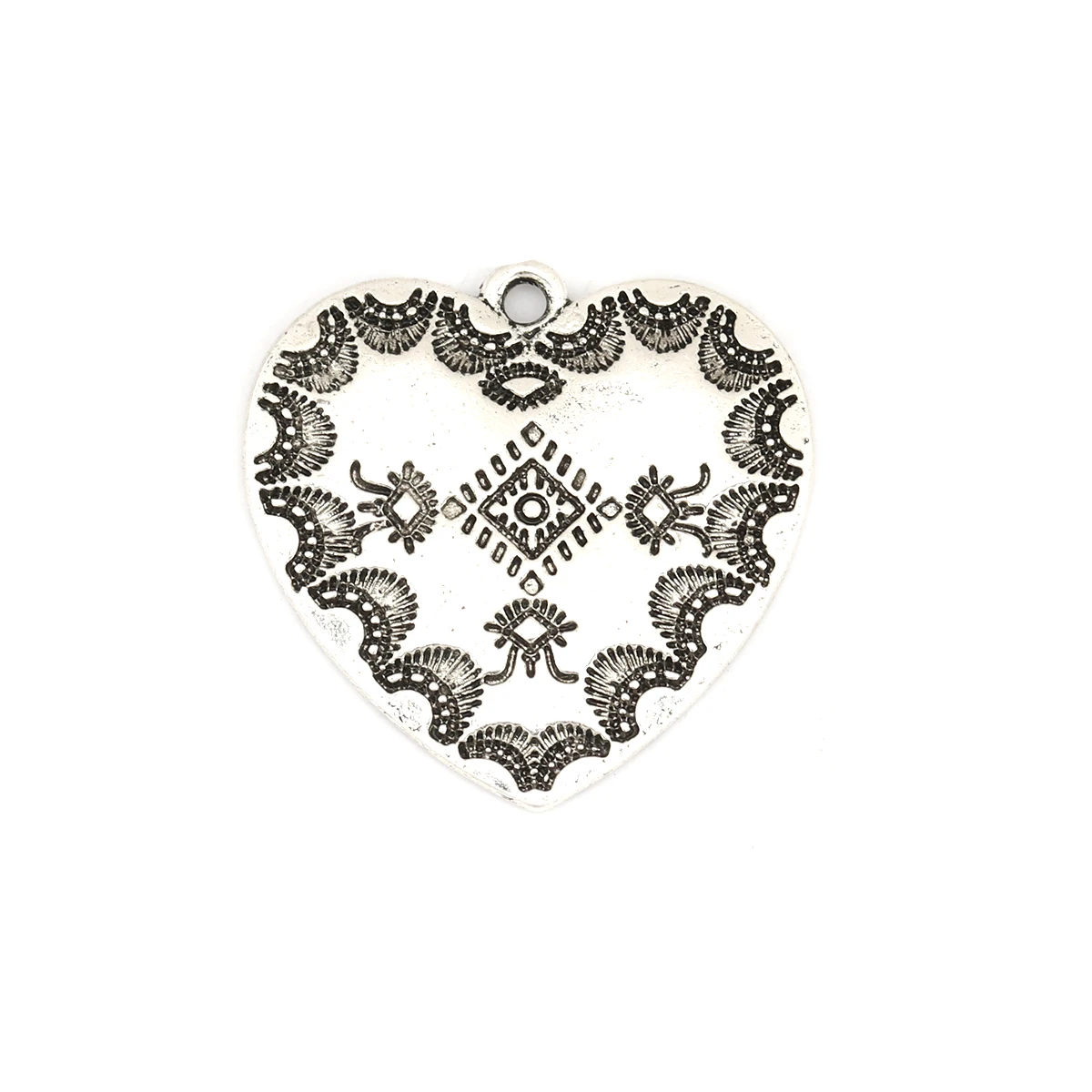 Vintage Bohemian Charms Heart Oval Carved Imitation Turquoise Pattern Antique Silver Color Metal Pendants  DIY Necklace Jewelry