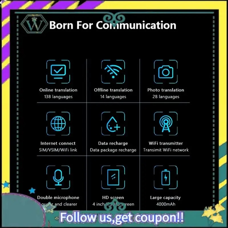 

NEW Portable Smart Voice Translator 4G Internet 138 Languages Real Time Online Instant Off Line Translation AI Conversion