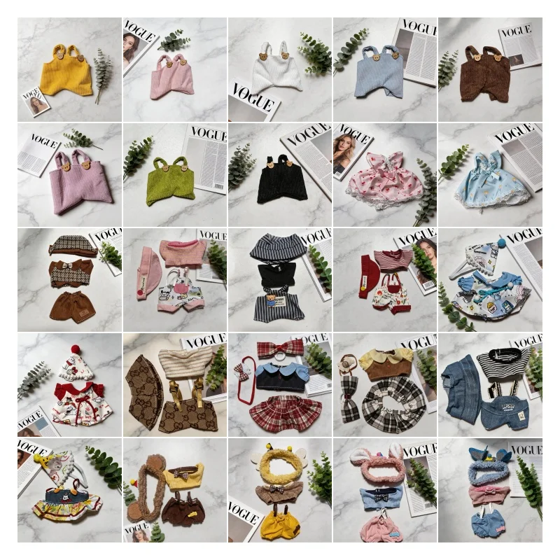 Many Options! 17cm Doll Clothes Outfit Mini Retro Overalls Plaid Skirt Hat Accessories for 17cm Labubu (No Doll)