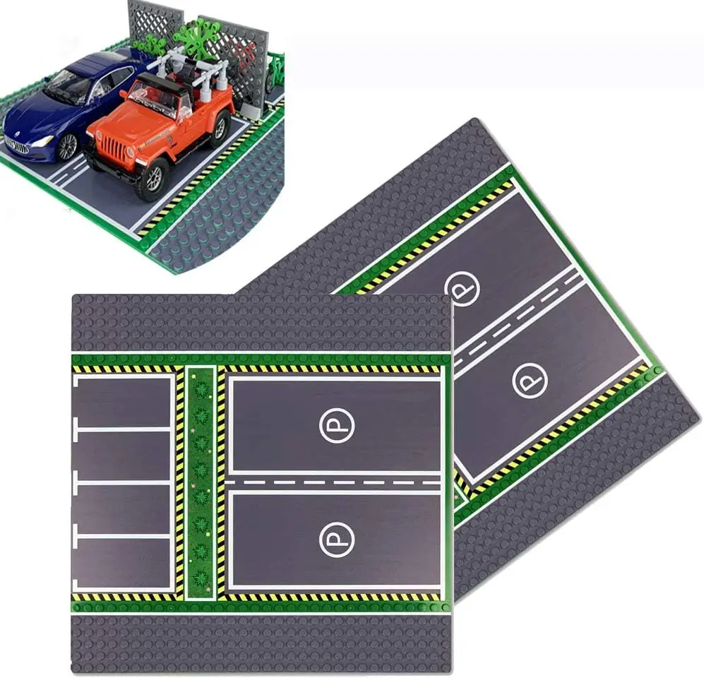 

Parking Lot Baseplate 10" x 10" - Building Brick Base Plate Compatible for All Major Brands,for City Roads, Towns and Garages Ki