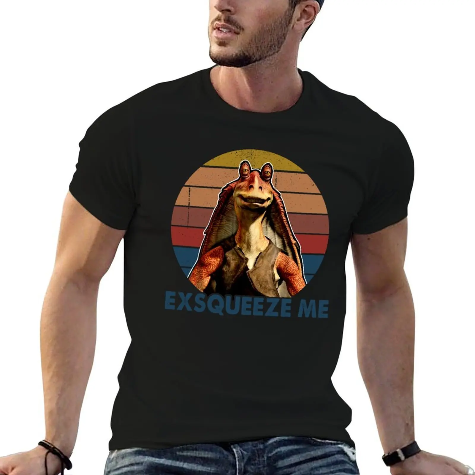 Camiseta gráfica Jar Jar Binks Exsqueeze me para hombre, camisetas gráficas para hombre, camiseta de algodón 100%