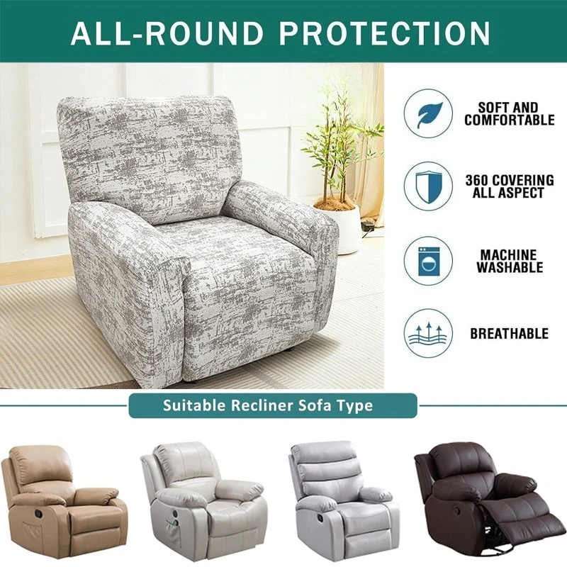 2026New 4pcs/set Stretch Spandex Recliner Sofa Cover Lazy Chair Solid Color Cushion Cover,  Ultra-Soft Single Sofa Cover벤치 소파 커버