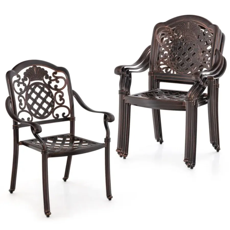 Patio Cast Aluminum Dining Chairs Set of 2 Metal Armchairs Stackable