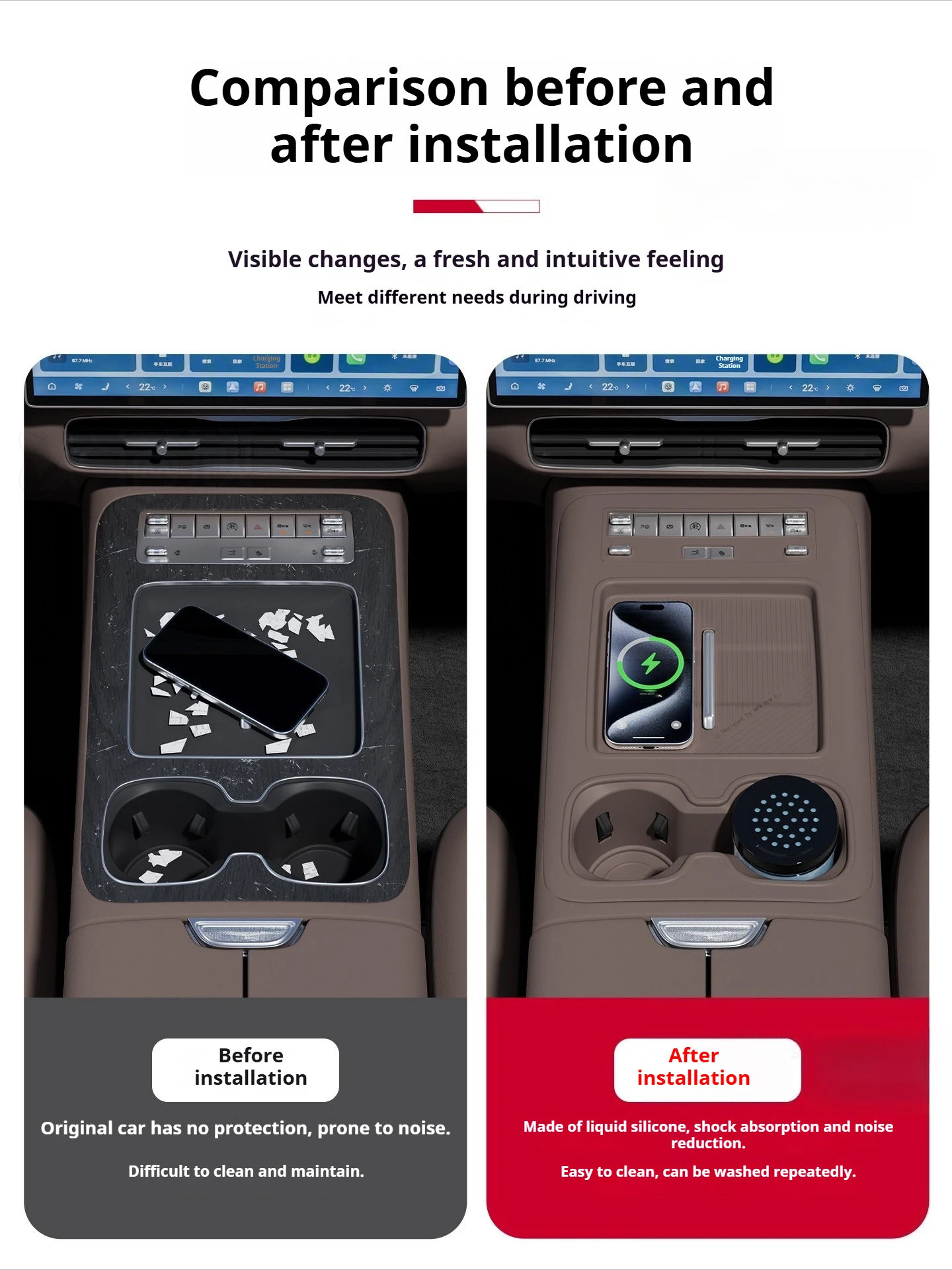 Wireless Silicone Water Cup Pad for Denza D9 2nd Generation 2026 Fully Equipped Central Control Integrated Silicone Pad