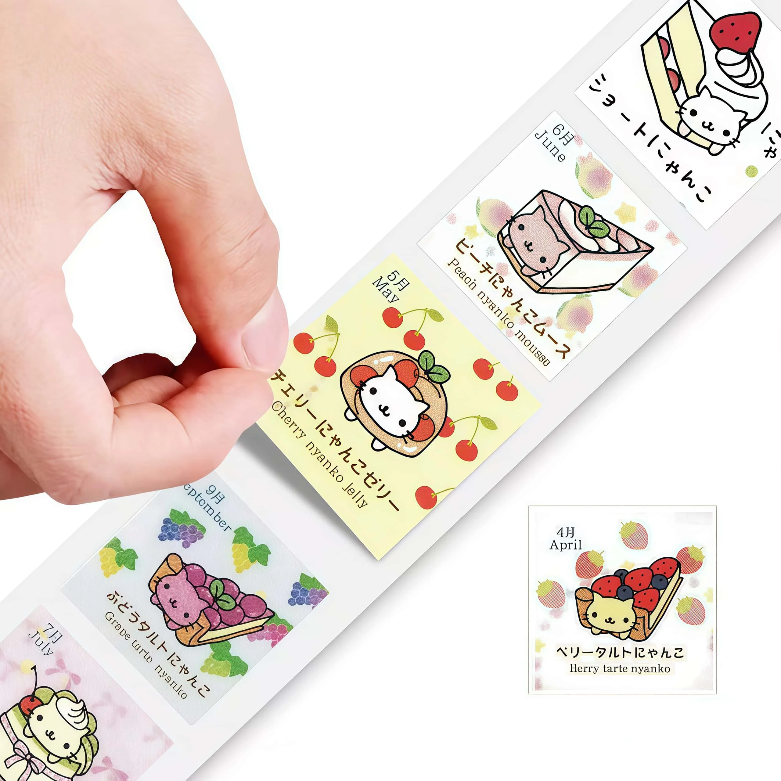 500Pcs/Roll Kawaii Cat Dessert Stickers, Cute Cake - Themed Cartoon Decals for DIY, Journal & Gift Decor image 5