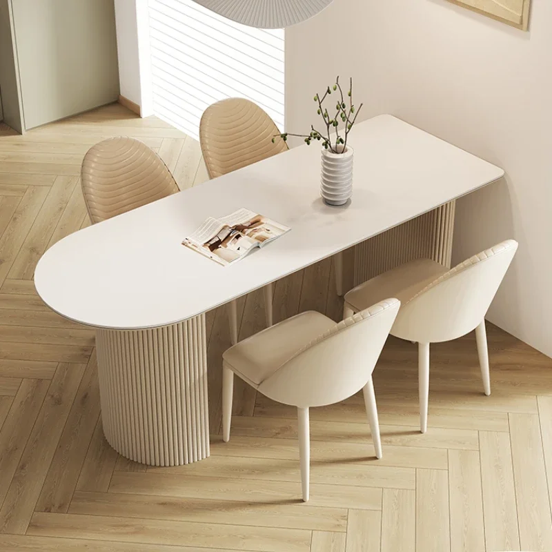 

Oval White Wooden Tables Sets Luxury Restaurant Modern Kitchen Dining Table Chairs Center Island Mesa Comedor Home Furniture