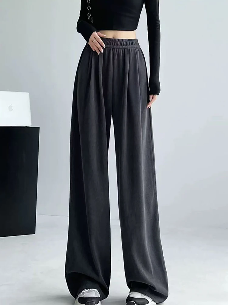 Vintage Corduroy Wide-Leg Pants for Women Autumn High Waist Loose Casual Trousers Women Female Streetwear All-Match Sweatpants