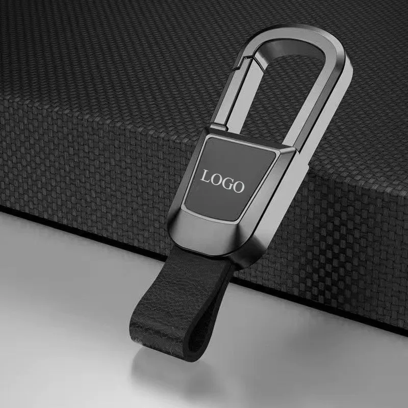 Customized LOGO Keychain Blank Square Headed Genuine Leather Laser Engrave Car Keyring Metal Sense Personalized Key Chains