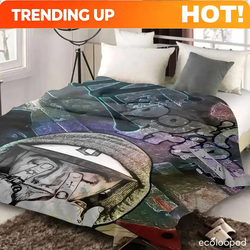 Customize Urban Art Flannel Blanket, Mac Miller Graffiti Print, Warm Cozy Lightweight, Perfect for Living Room, Bedroom, College
