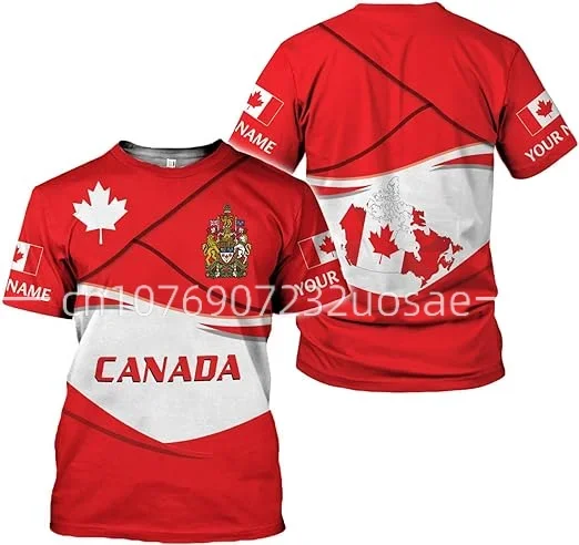 2024 New Canada Flag T-shirt Men's and Women's Casual Round Neck Custom Name Short Sleeve T-shirt Fashion Harajuku Street Top