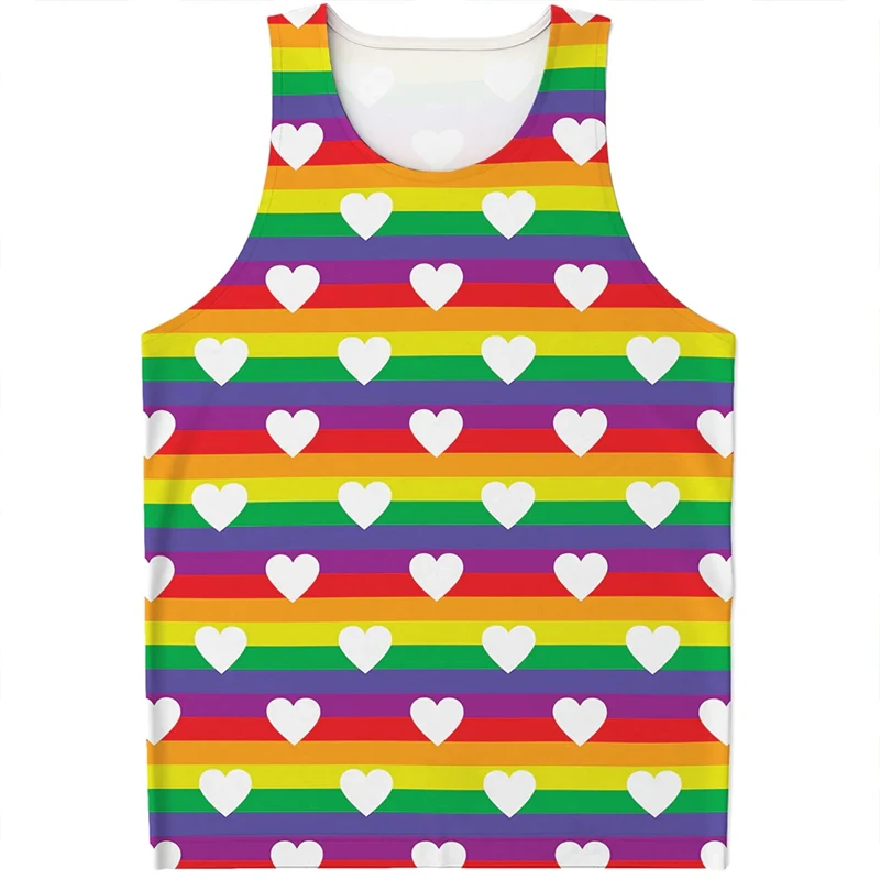 Mens Tank Top 3D Digital Printed Vest Summer Fashion Leisure Love Pattern Male Clothing Bodybuilding Singlets Fitness Vests 2024