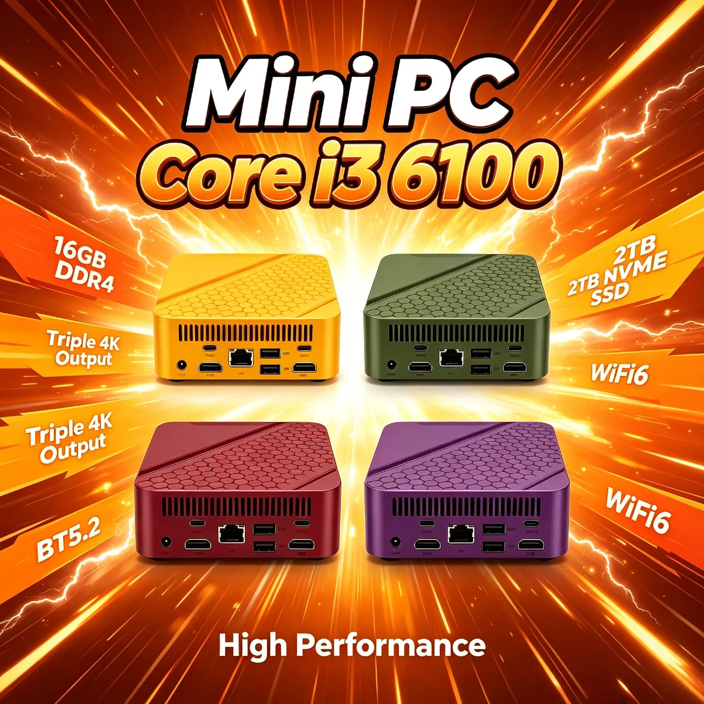 Core i3 6100 Intel Mini PC 16GB RAM 2TB M.2 NVMe SSD Triple 4K Display WiFi6 BT5.2 High Performance Home Office Pro Gaming
