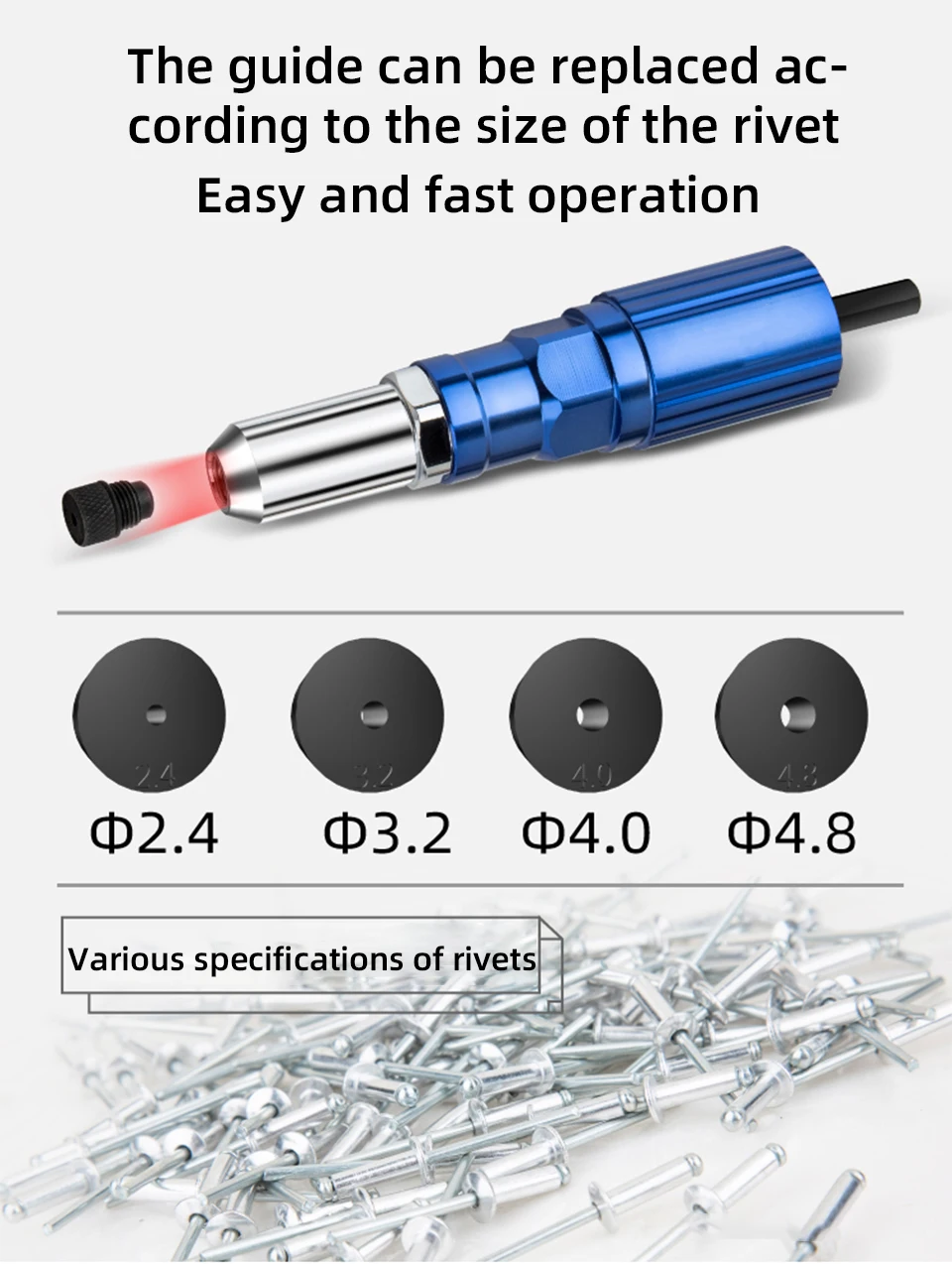 Electric Rivet Gun 2.4mm-4.8mm Rivet Nut Gun Drill Adapter Cordless Riveting Tool Insert Nut Pull Rivet Tool