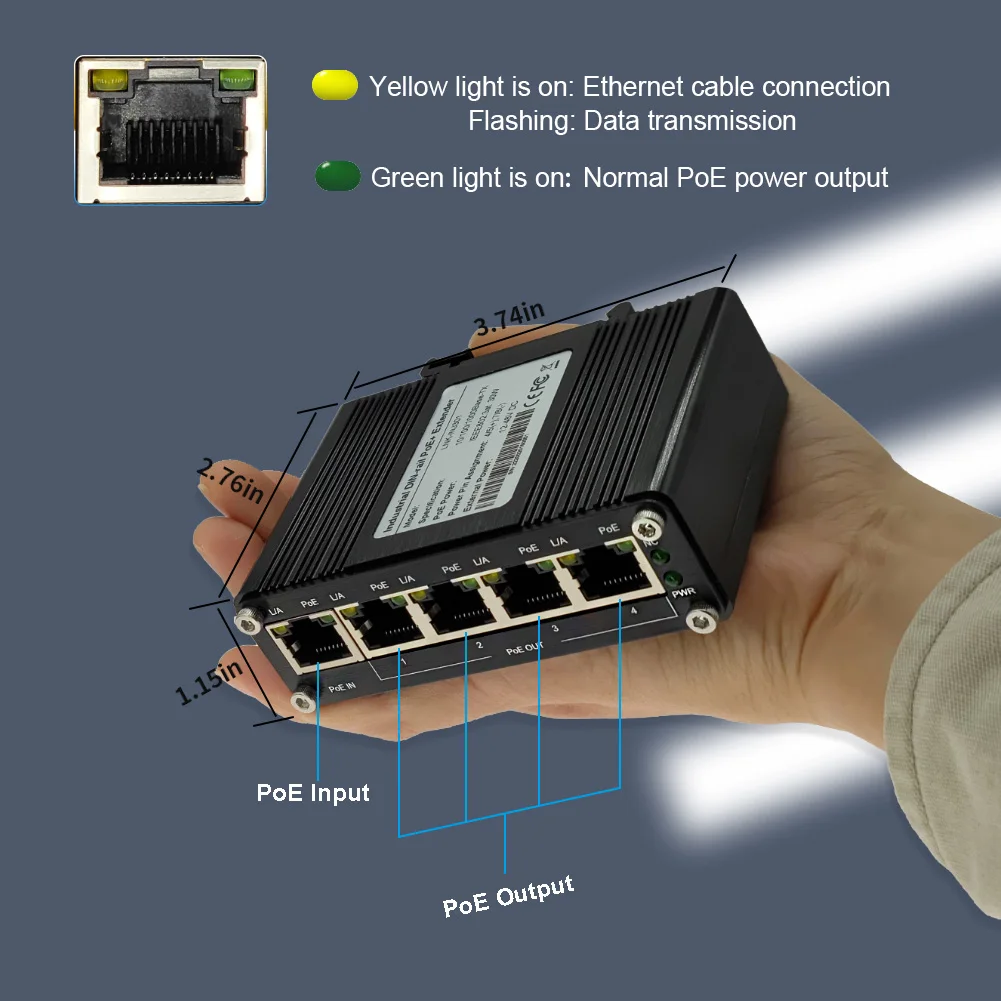 Imagem -02 - Mini Extensor Industrial do Gigabit Poe Repetidor do Poe Trilho do Ruído Montagem na Parede em para Fora 10 Mbps 100 Mbps 1000mbps Ieee802.3af em bt 30w 90w