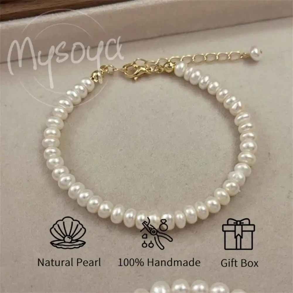

MYSOYA браслет из белого пресноводного жемчуга 5-6 мм с жемчугом, подарочная коробка, подарок для нее, свадебные украшения, подарок на Рождество, день рождения, Новый год