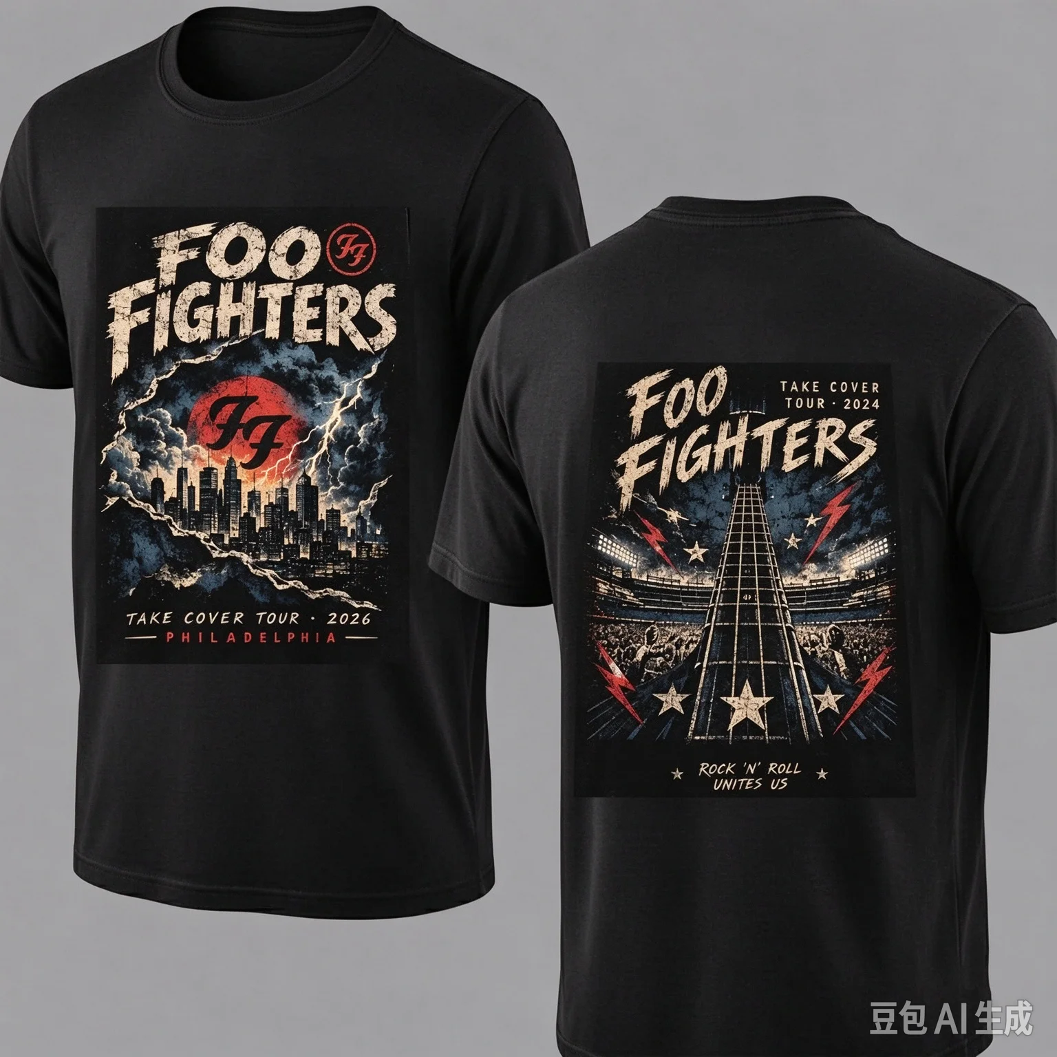 Foo Fighters Take Cover Tour 2026 Philadelphia T-Shirt Double Sided Vintage City Skyline Graphic Print Cotton Short Sleeve