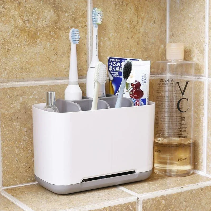 Electric Toothbrush Makeup Brush Holder Toothpaste Storage Case Large Capacity Detachable Portable with Drain Hole Storage Rack