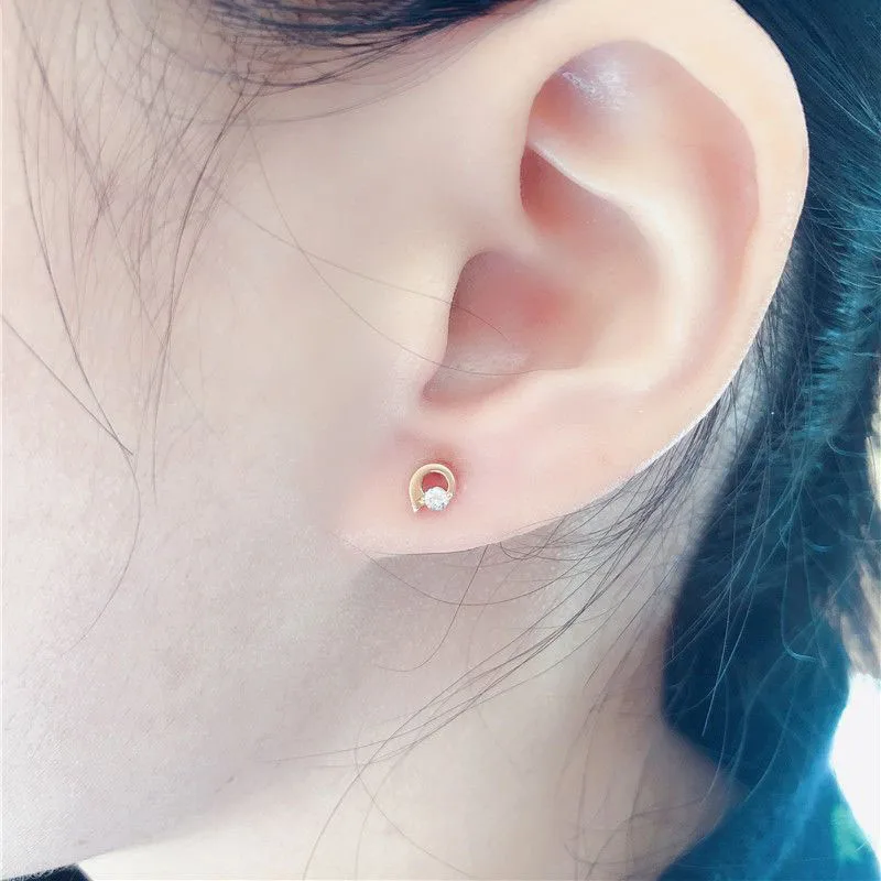 الجديد في 585 أقراط القمر الذهبية الأرجوانية مطلية بمسامير كلاسيكية من الذهب الوردي عيار 14 قيراط أقراط بسيطة للنساء مجوهرات الحفلات