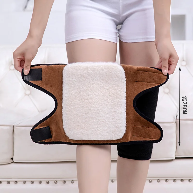 Ochraniacze na kolana unisex na rzep, ocieplane, grube, z polaru, z klejonym zapięciem, dwuwarstwowe, kompozytowe, imitujące polar jagnięcy.