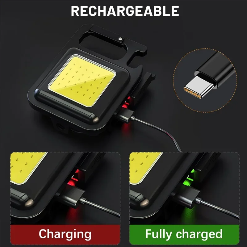 1pc COB Keychain Work Light Flashlight With 4 Lighting Modes Keychain Light Emergency Light Mini Flashlight With Magnetic Base