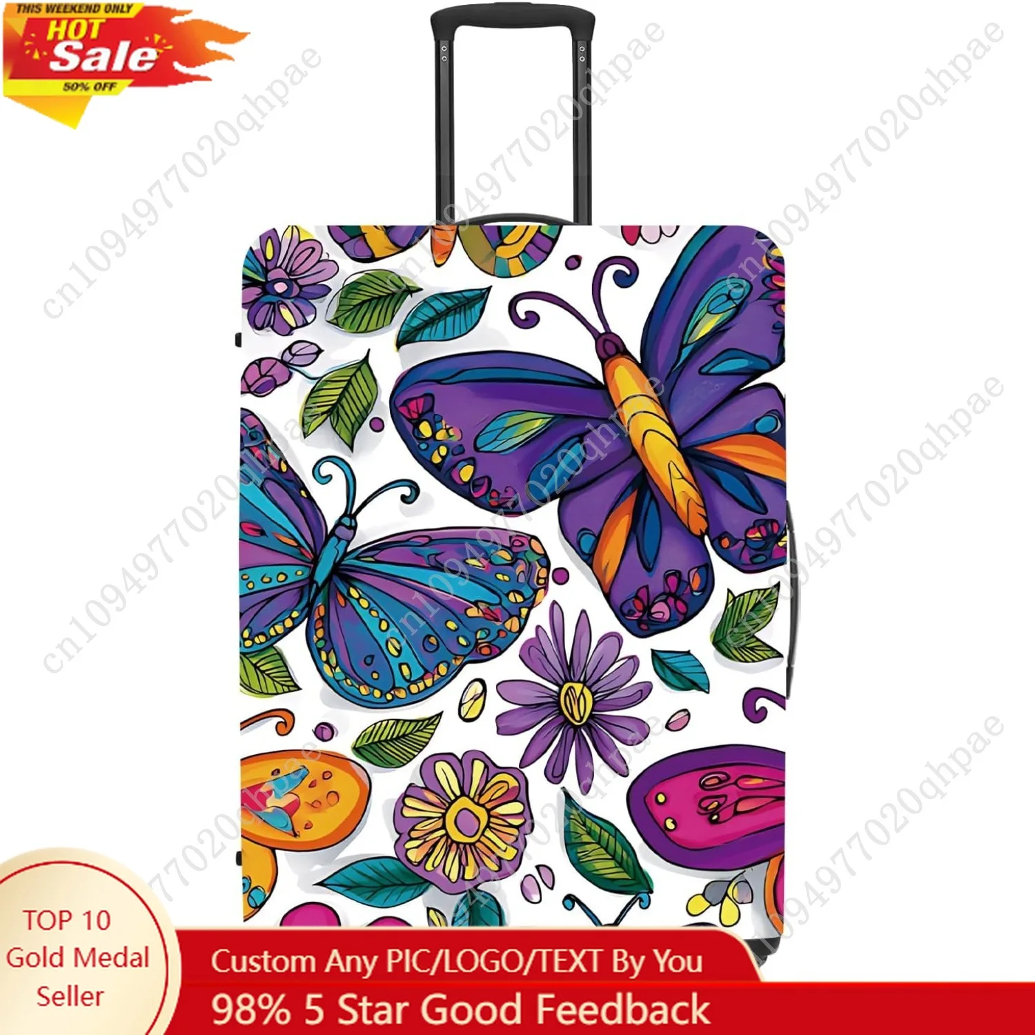 

FOREVER QUEEN Colorful Butterfly Luggage Cover Suitcase Protector Suitcase Cover Anti-Scratch,Stretchable Bag Cover Washable Dur