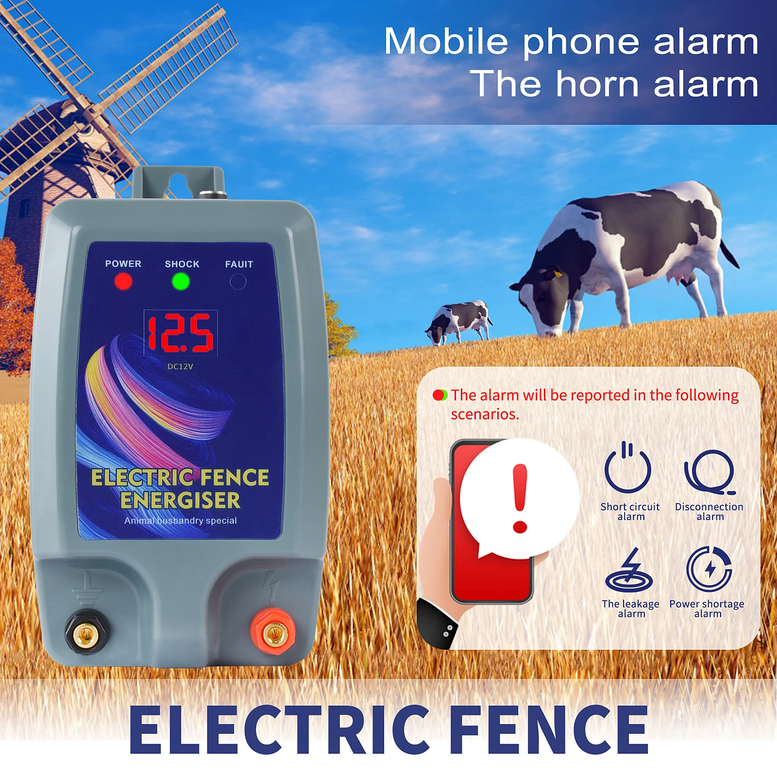 

Electronic Fence 10KM Controller Animal Horse Cattle Poultry Farm Shepherd Digital Display Panel Alert Livestock Tool